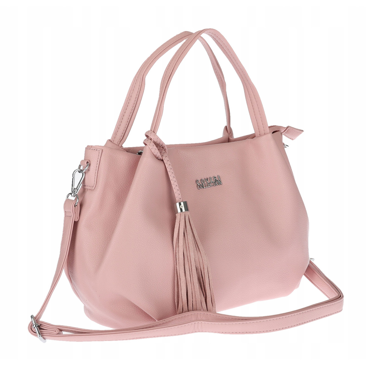 Torebka damska shopper duża A4 na ramię z frędzlami pasek CC50964 Różowa