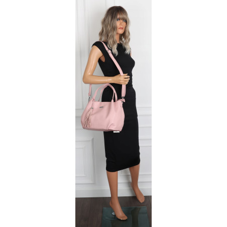 Torebka damska shopper duża A4 na ramię z frędzlami pasek CC50964 Różowa