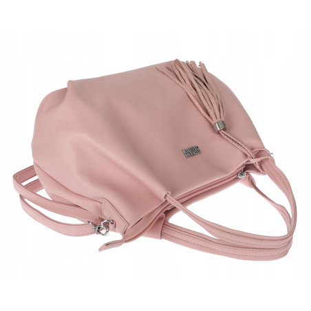 Torebka damska shopper duża A4 na ramię z frędzlami pasek CC50964 Różowa