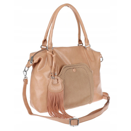 Torebka damska kuferek shopper A4 na ramię z frędzlami pasek MC688 Różowa