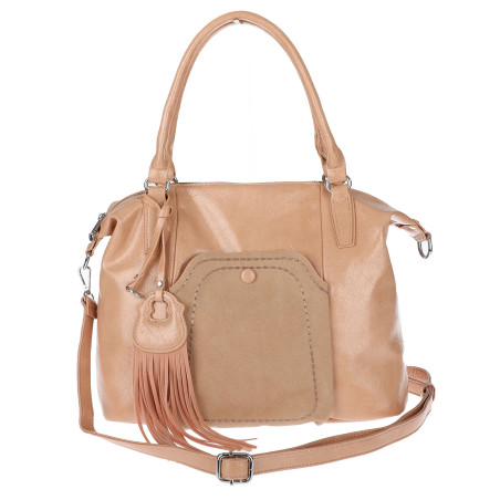 Torebka damska kuferek shopper A4 na ramię z frędzlami pasek MC688 Różowa