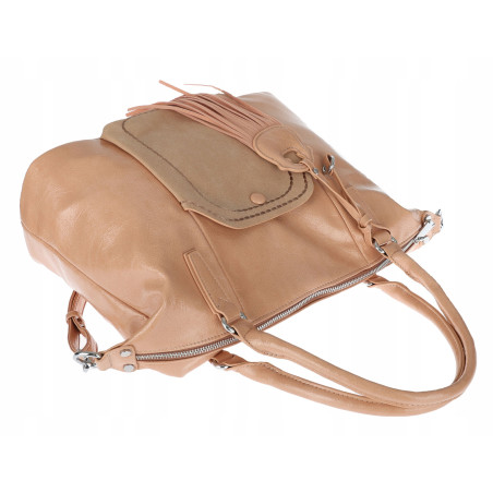 Torebka damska kuferek shopper A4 na ramię z frędzlami pasek MC688 Różowa