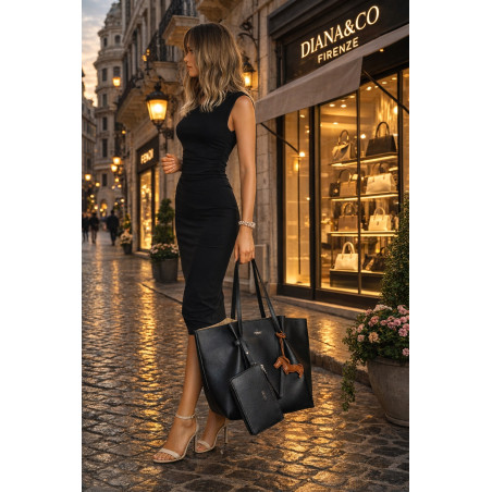 Torebka damska shopper A4 duża torba na ramię elegancka modna DB243 Czarna