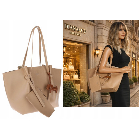 Torebka damska shopper A4 duża torba na ramię elegancka modna DB243 Beżowa