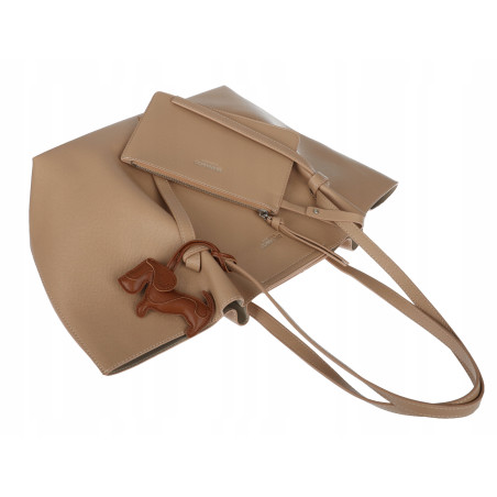 Torebka damska shopper A4 duża torba na ramię elegancka modna DB243 Beżowa