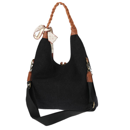 Torebka damska worek shopper duża na ramię pleciona apaszka MA359 Czarna