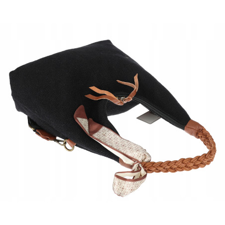 Torebka damska worek shopper duża na ramię pleciona apaszka MA359 Czarna