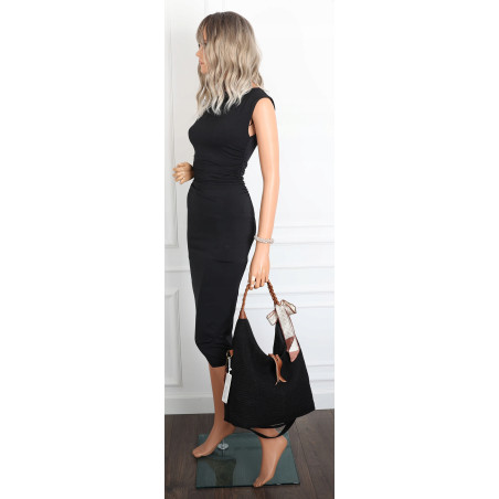 Torebka damska worek shopper duża na ramię pleciona apaszka MA359 Czarna