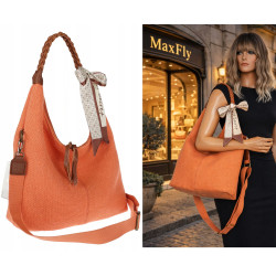 Torebka damska worek shopper na ramię pleciona apaszka MA359 Pomarańczowa