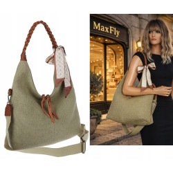 Torebka damska worek shopper duża na ramię pleciona apaszka MA359 Zielona