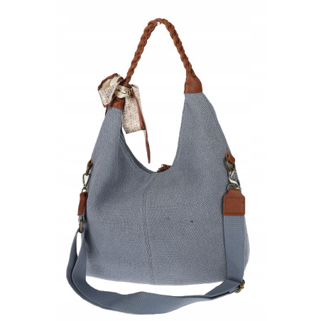 Torebka damska worek shopper duża na ramię pleciona apaszka MA359 Niebieska