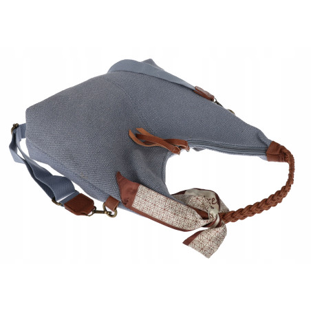 Torebka damska worek shopper duża na ramię pleciona apaszka MA359 Niebieska