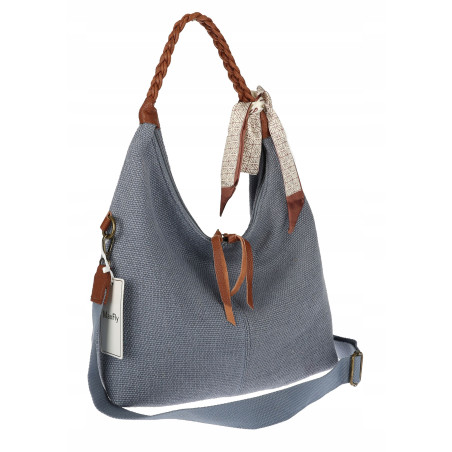 Torebka damska worek shopper duża na ramię pleciona apaszka MA359 Niebieska