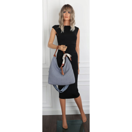 Torebka damska worek shopper duża na ramię pleciona apaszka MA359 Niebieska