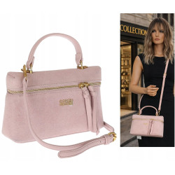 Torebka damska zamszowa kuferek listonoszka mała na ramię CC905 Różowa
