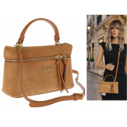 Torebka damska zamszowa kuferek listonoszka mała na ramię CC905 Brązowa