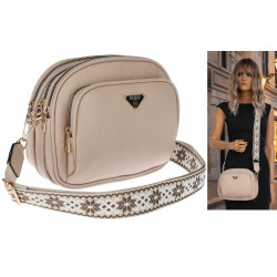 Torebka damska listonoszka mała pojemna na ramię szeroki pasek Y431 Beżowa