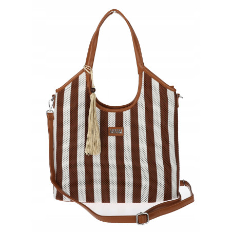 Torebka damska shopper A4 duża torba na ramię w paski worek CC6732 Brązowa