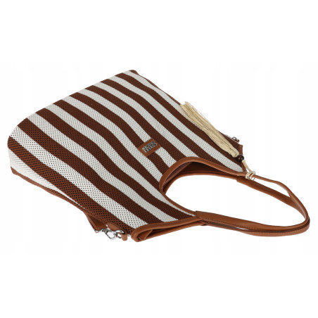 Torebka damska shopper A4 duża torba na ramię w paski worek CC6732 Brązowa