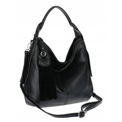 Torebka damska worek shopper A4 pojemna na ramię z frędzlami MC748 Czarna