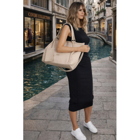 Torebka Damska łódka Shopper Torba na Ramię Listonoszka CC6692 Beżowa