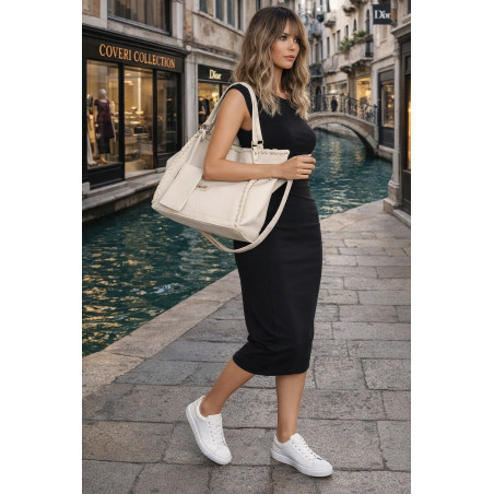 Torebka Damska A4 łódka Shopper Torba na Ramię Listonoszka CC6692 Beżowa