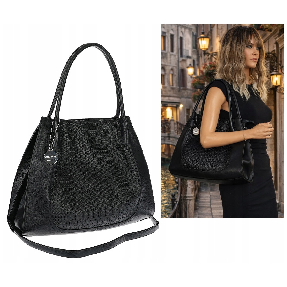 Torebka damska shopper duża pojemna na ramię elegancka torba BS6881 Czarna