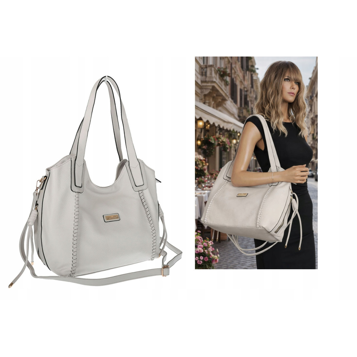 Torebka Damska Worek Shopper Torba na Ramię duża pajemna CH2166 Szara