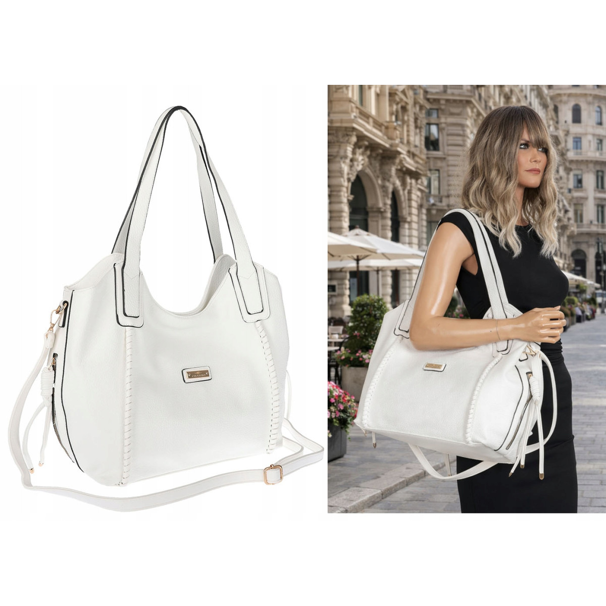 Torebka Damska Worek Shopper Torba na Ramię duża pajemna CH2166 Biała