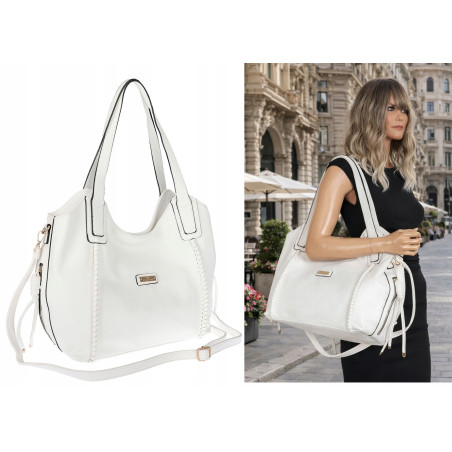 Torebka Damska Worek Shopper Torba na Ramię duża pajemna CH2166 Biała