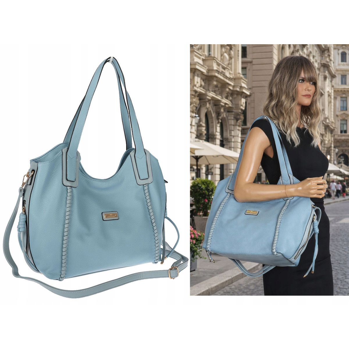 Torebka Damska Worek Shopper Torba na Ramię duża pajemna CH2166 Niebieska