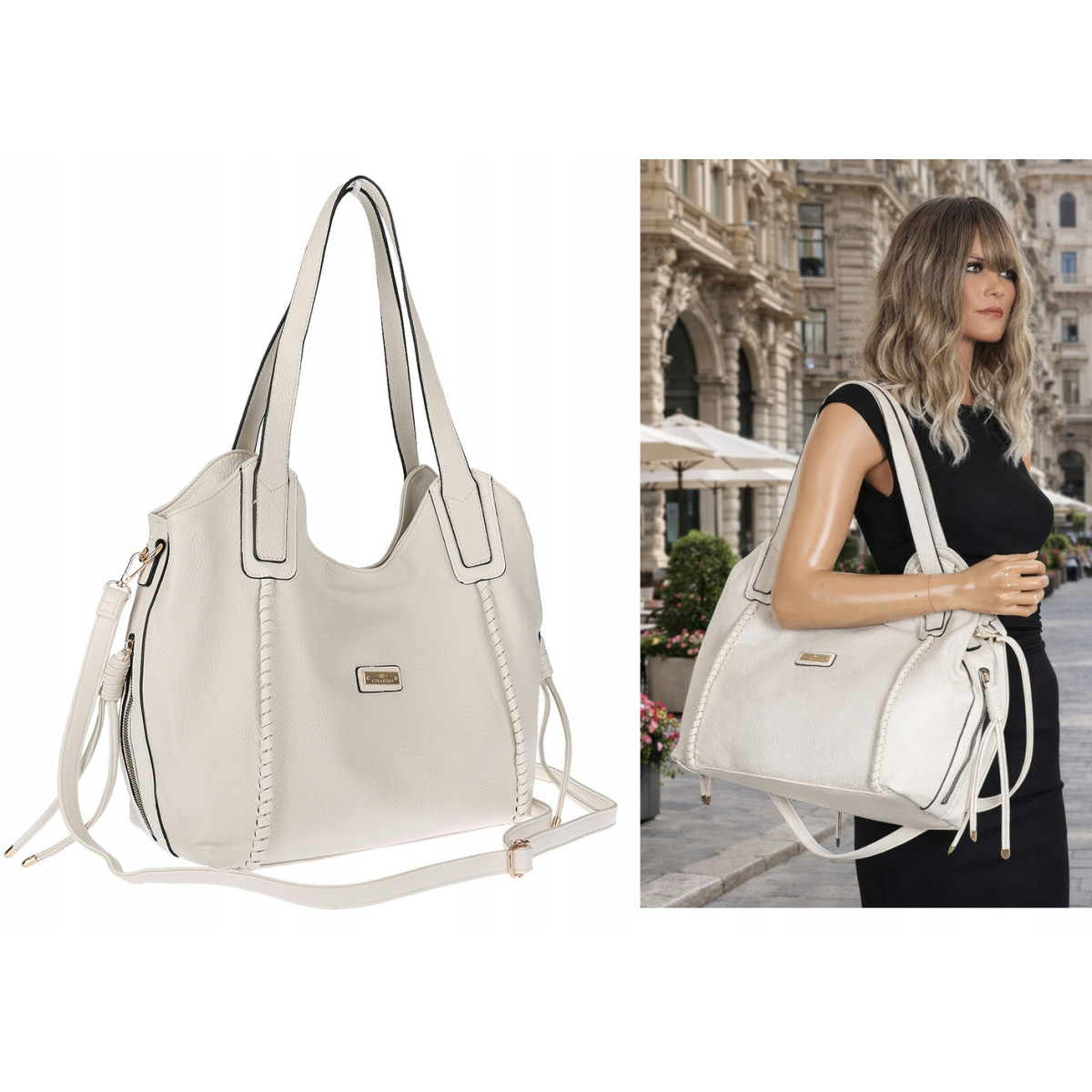 Torebka Damska Worek Shopper Torba na Ramię duża pajemna CH2166 Beżowa