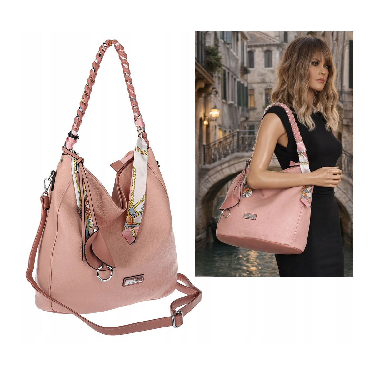 Torebka damska worek shopper duża pojemna na ramię modna CH66816 Różowa