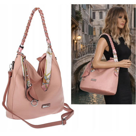 Torebka damska worek shopper duża pojemna na ramię modna CH66816 Różowa