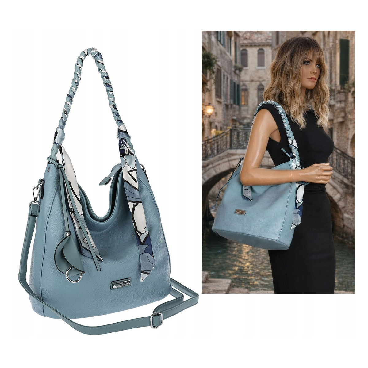 Torebka damska worek shopper duża pojemna na ramię modna CH66816 Niebieska