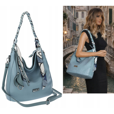 Torebka damska worek shopper duża pojemna na ramię modna CH66816 Niebieska