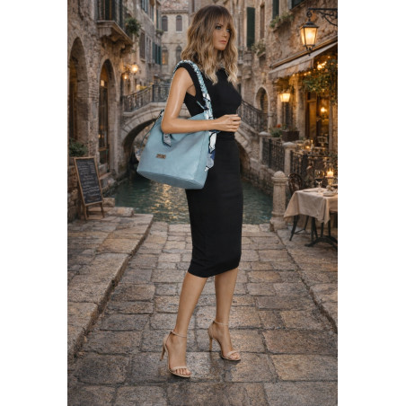 Torebka damska worek shopper duża pojemna na ramię modna CH66816 Niebieska