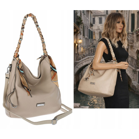Torebka damska worek shopper duża pojemna na ramię modna CH66816 Beżowa