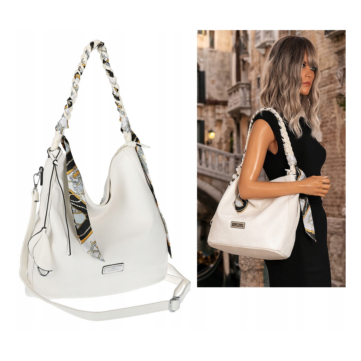 Torebka damska worek shopper duża pojemna na ramię modna CH66816 Biała