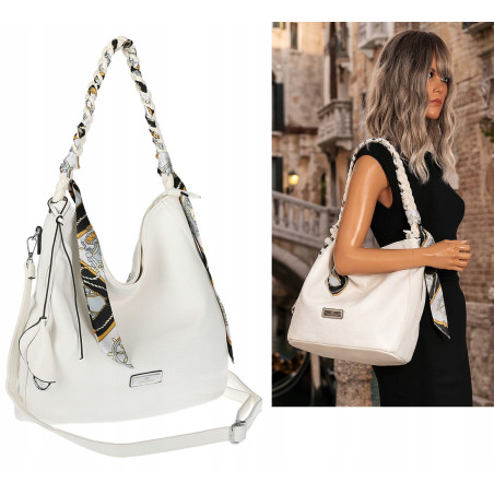 Torebka damska worek shopper duża pojemna na ramię modna CH66816 Biała