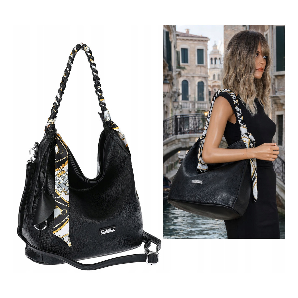 Torebka damska worek shopper duża pojemna na ramię modna CH66816 Czarna