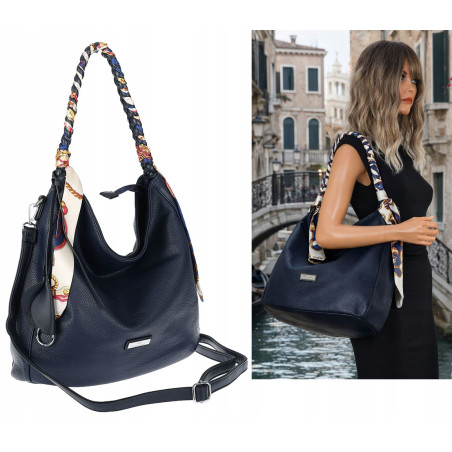 Torebka damska worek shopper duża pojemna na ramię modna CH66816 Granatowa