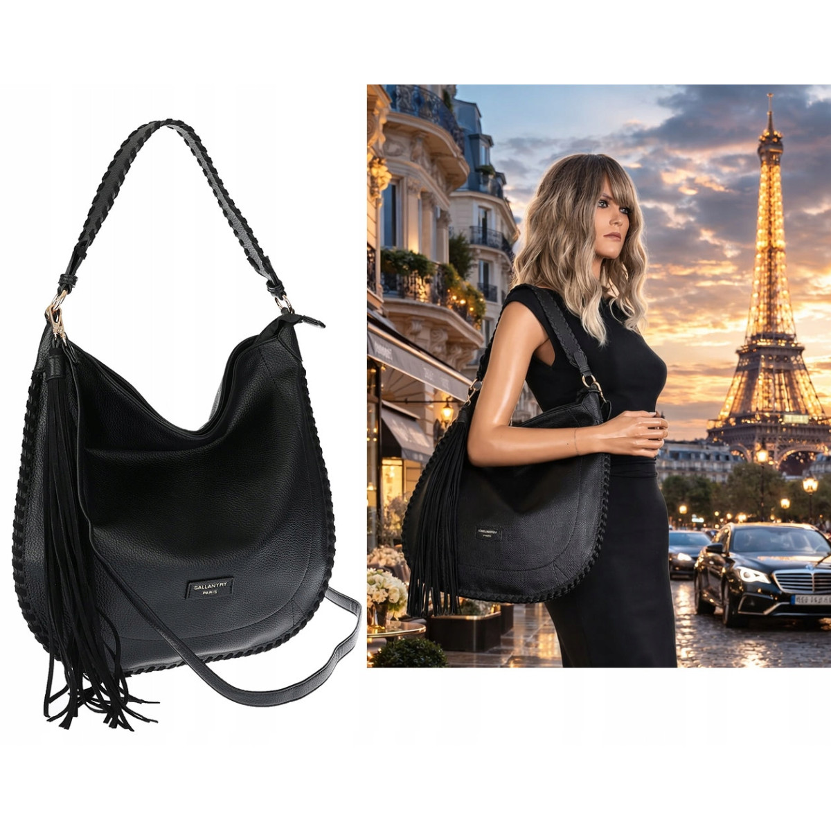 Torebka damska shopper worek elegancka lekka torba listonoszka JC006 Czarna
