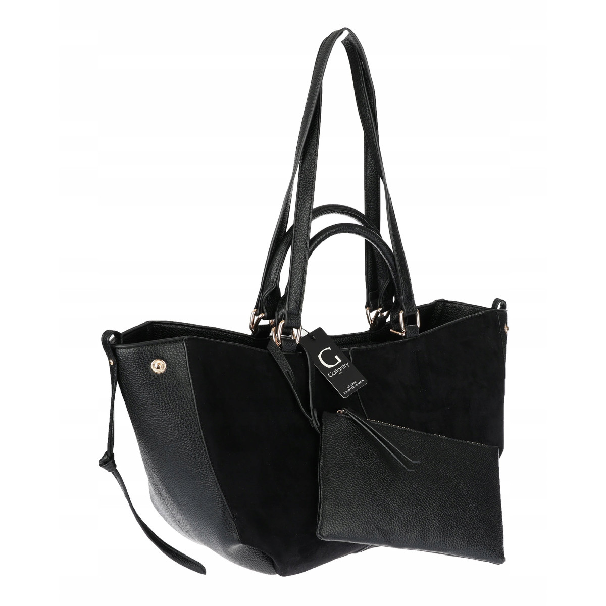 Torebka damska shopper duża zamszowa na ramię elegancka torba R967 Czarna