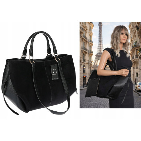 Torebka damska shopper duża zamszowa na ramię elegancka torba R967 Czarna