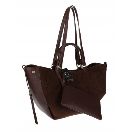 Torebka damska shopper A4 duża zamszowa na ramię elegancka R967 Czekoladowa
