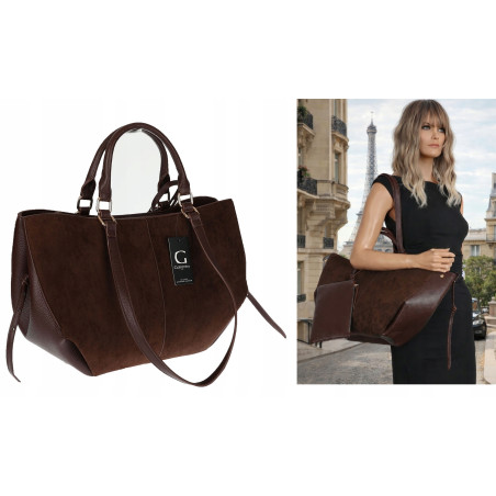 Torebka damska shopper A4 duża zamszowa na ramię elegancka R967 Czekoladowa