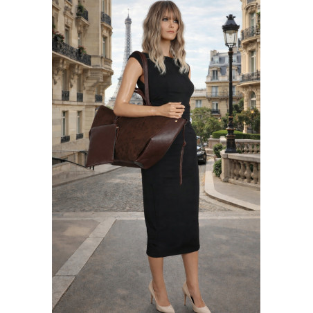 Torebka damska shopper A4 duża zamszowa na ramię elegancka R967 Czekoladowa