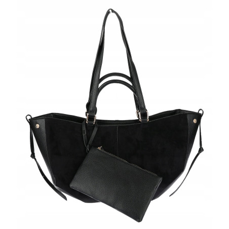 Torebka damska shopper duża zamszowa na ramię elegancka torba R967 Czarna