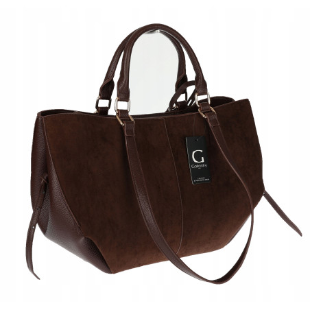 Torebka damska shopper A4 duża zamszowa na ramię elegancka R967 Czekoladowa